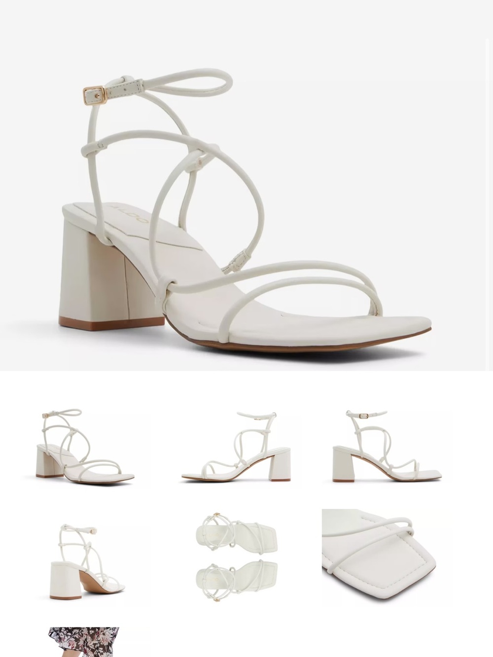 Women's White Strappy Square-Toe Block Heel Sandals